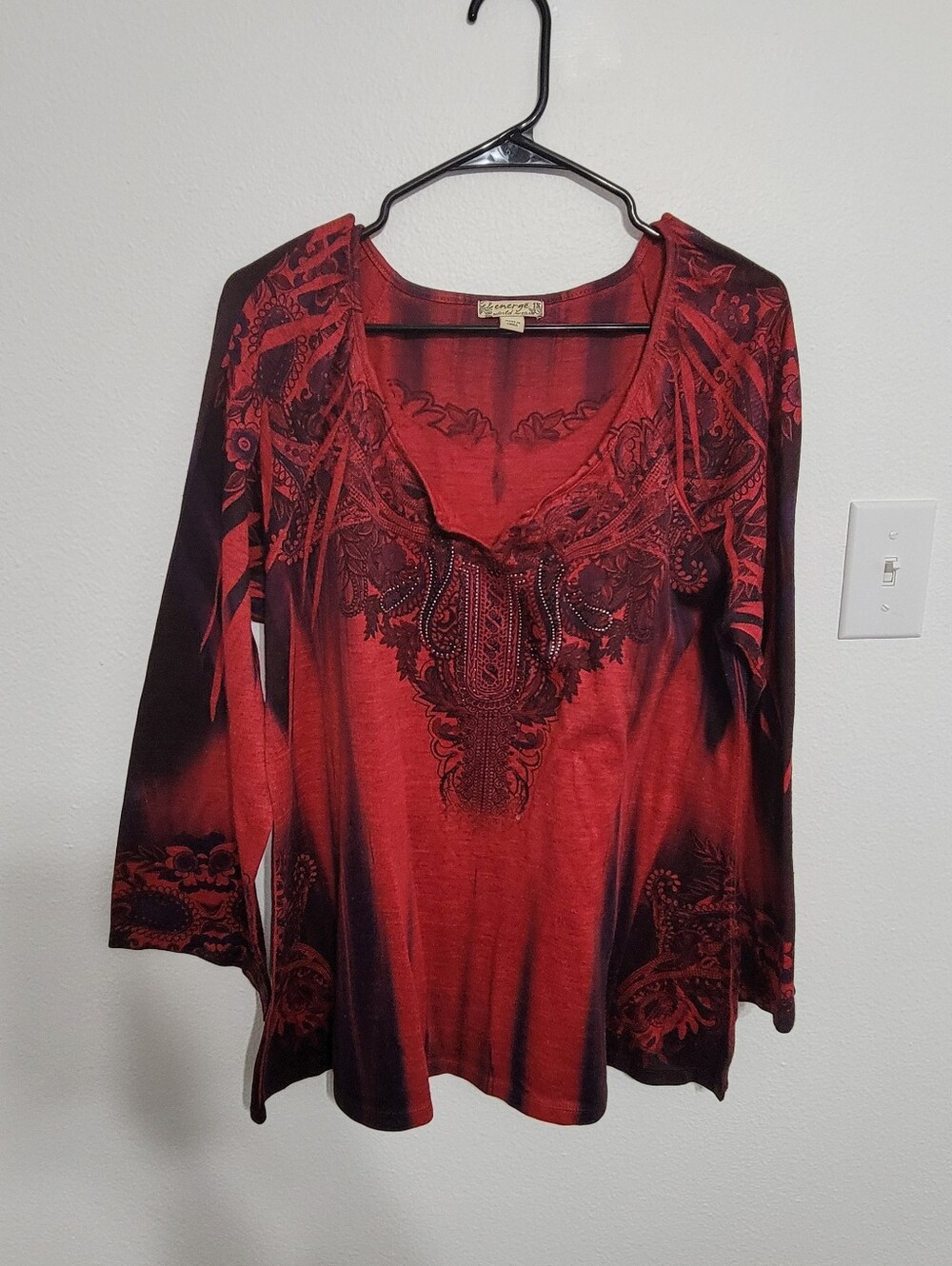 Energie Red and Black Paisley Long Sleeve Women’s Top